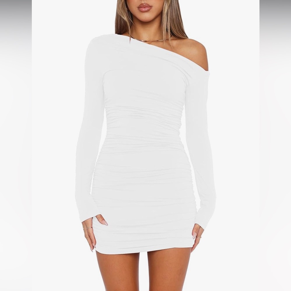 White One-Shoulder Longsleeve Mini Dress